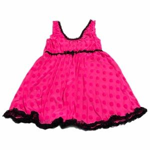 Y2K Vintage Polka Dot Ruffle Sheer Babydoll Slip –(Hot Pink/Black)– Size: L/XL